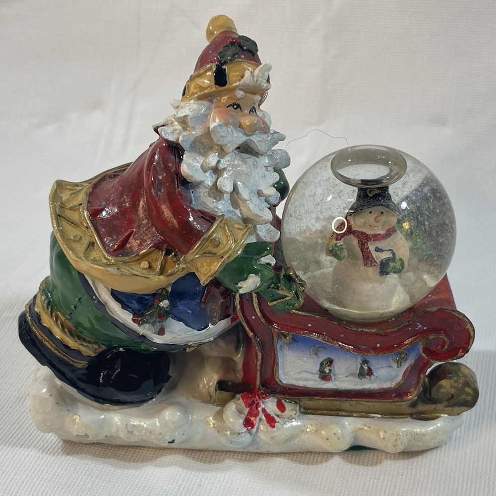 Santa Claus Snowman Snow Globe 4" Christmas Sleigh Holiday